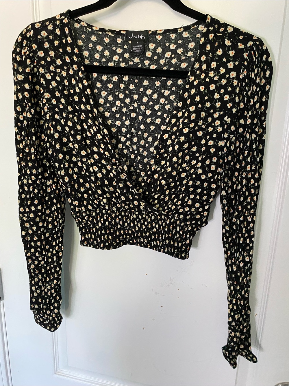Justify Black Floral Wrap Crop Top